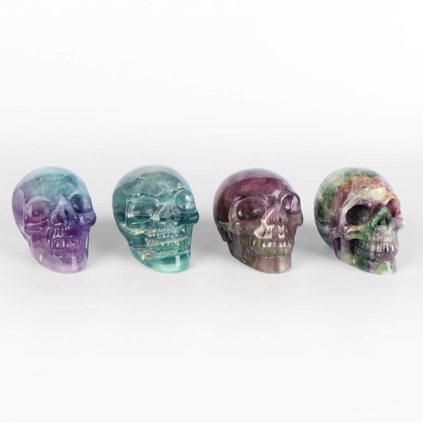 3" Rainbow Fluorite Skull Statue - Smqartcrystal