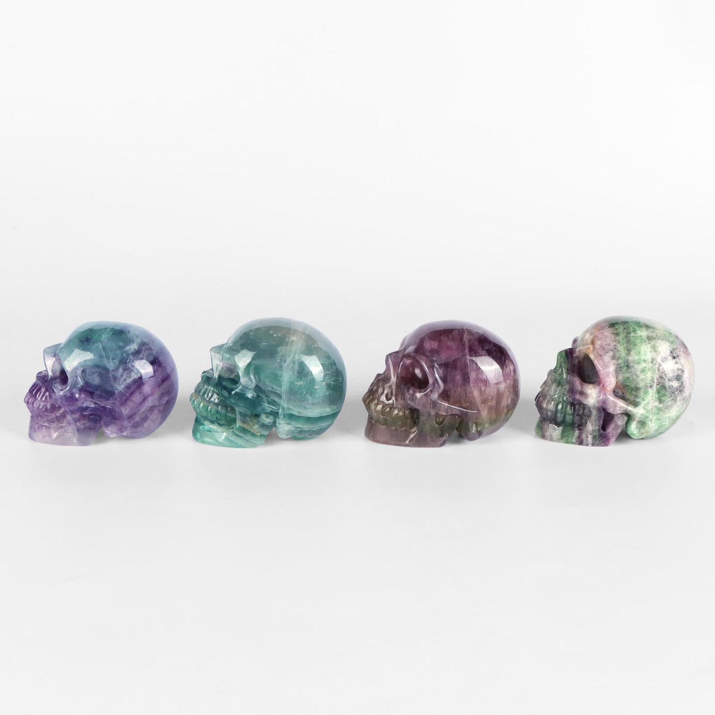3" Rainbow Fluorite Skull Statue - Smqartcrystal
