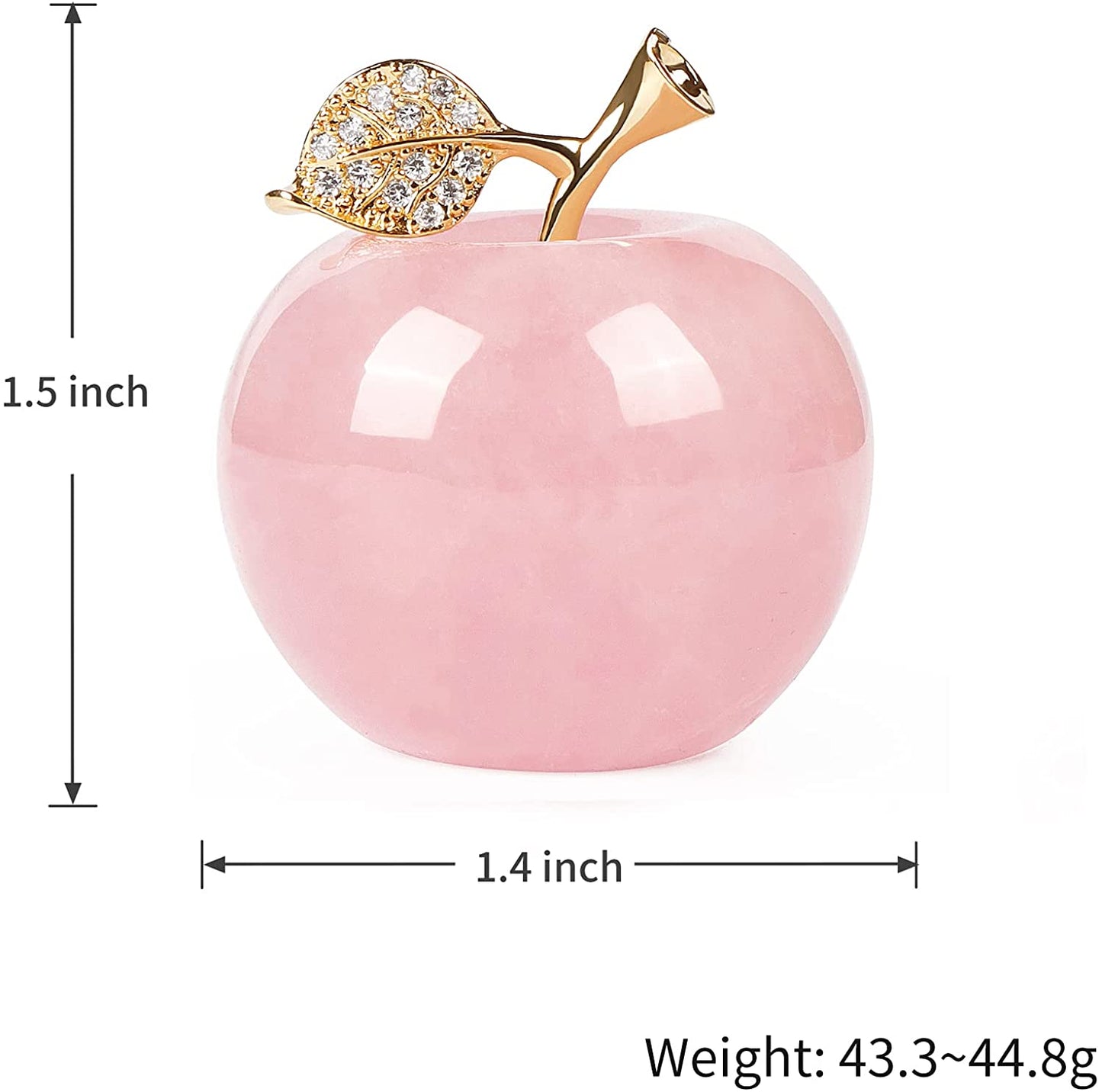Artistone 1.5" Gold Leaf Rose Quartz Crystal Apple, Crystal Stone Collection SmqartCrystal