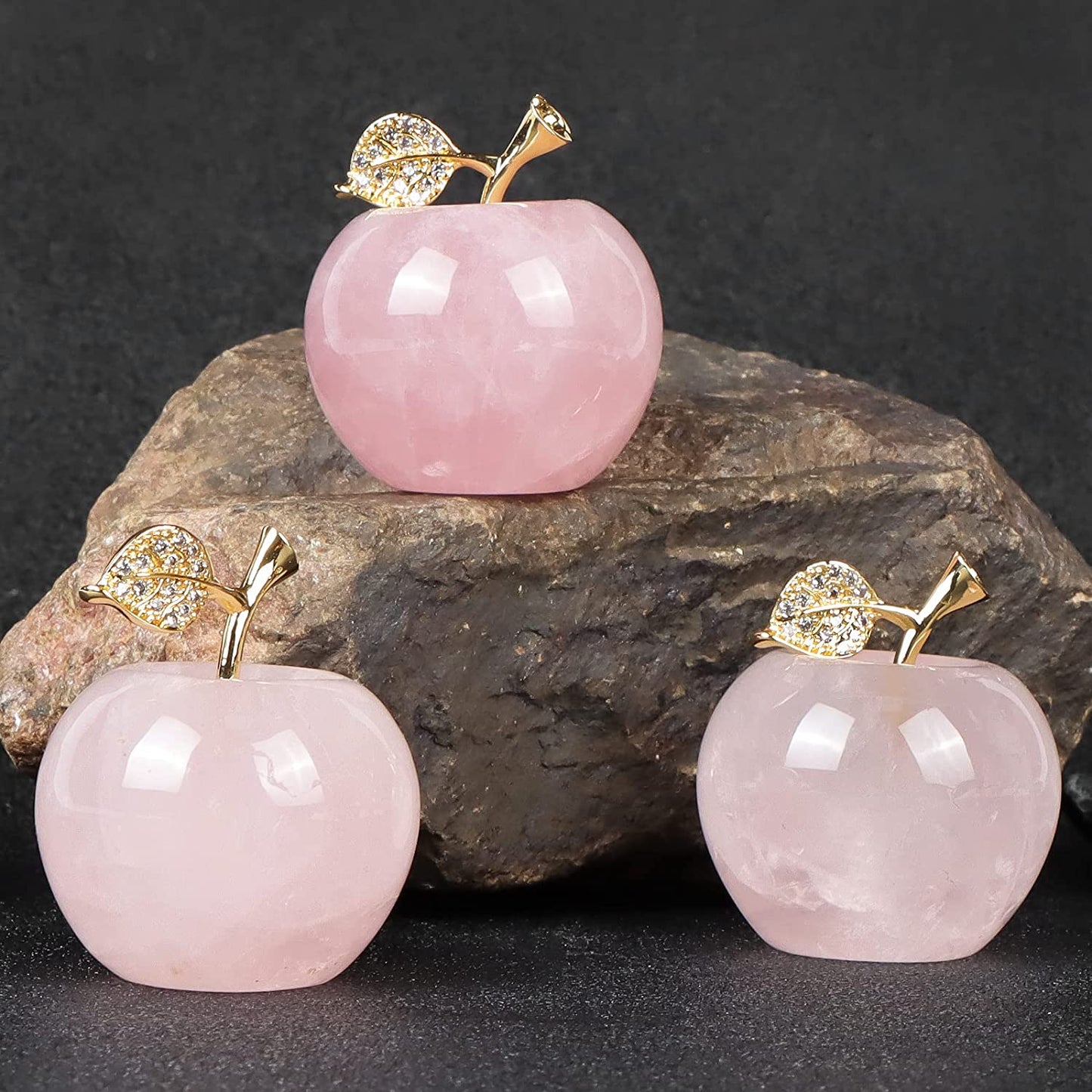 Artistone 1.5" Gold Leaf Rose Quartz Crystal Apple, Crystal Stone Collection SmqartCrystal