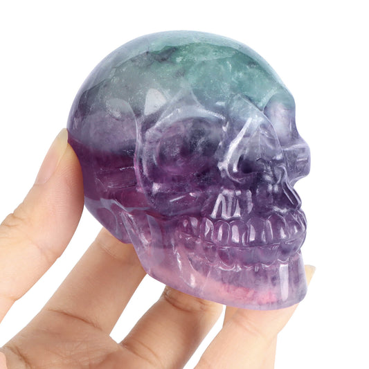 3" Rainbow Fluorite Skull Statue - Smqartcrystal