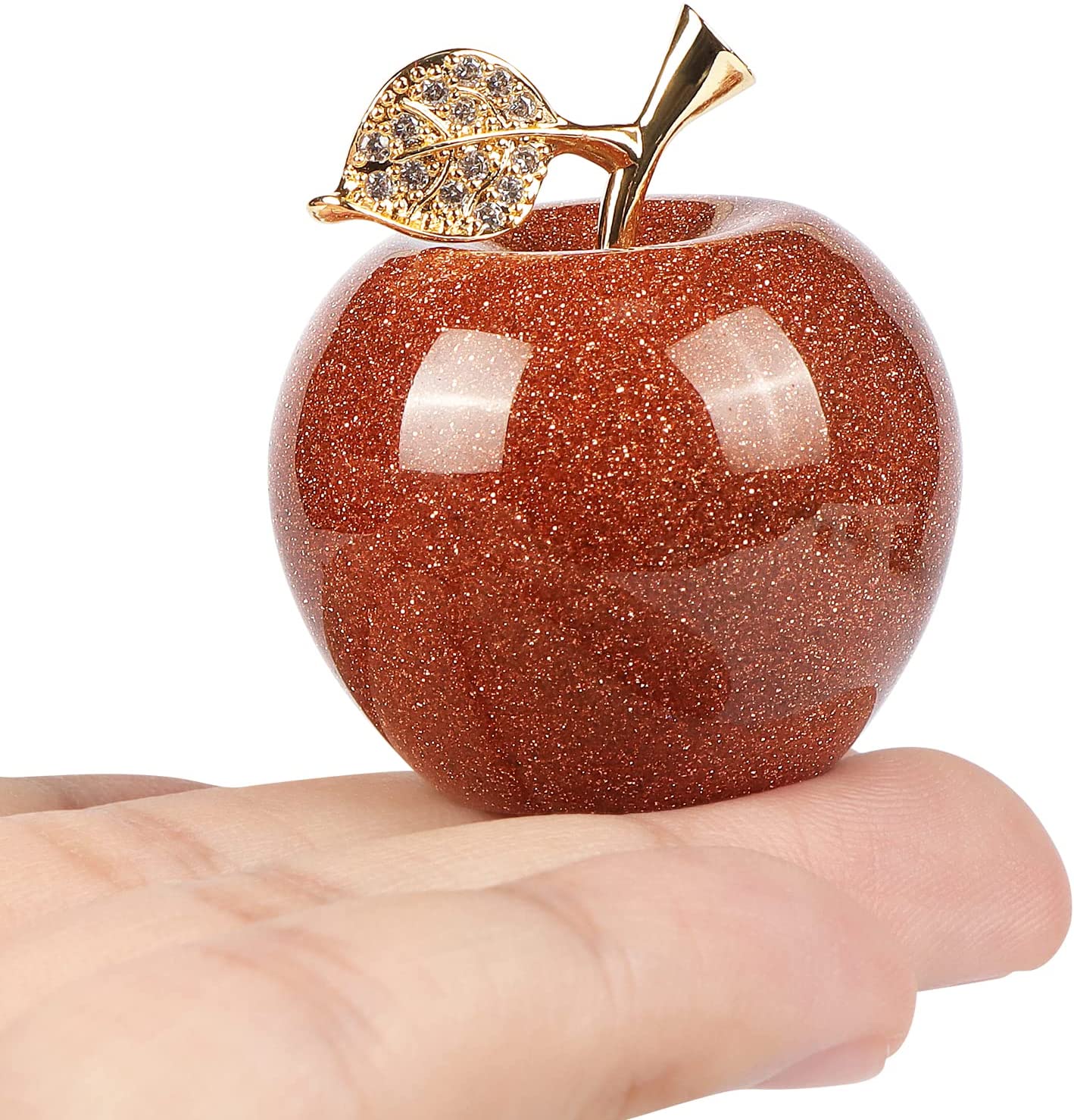 Artistone 1.5" Gold Leaf Gold Sandstone Crystal Apple, Crystal Stone Collection SmqartCrystal