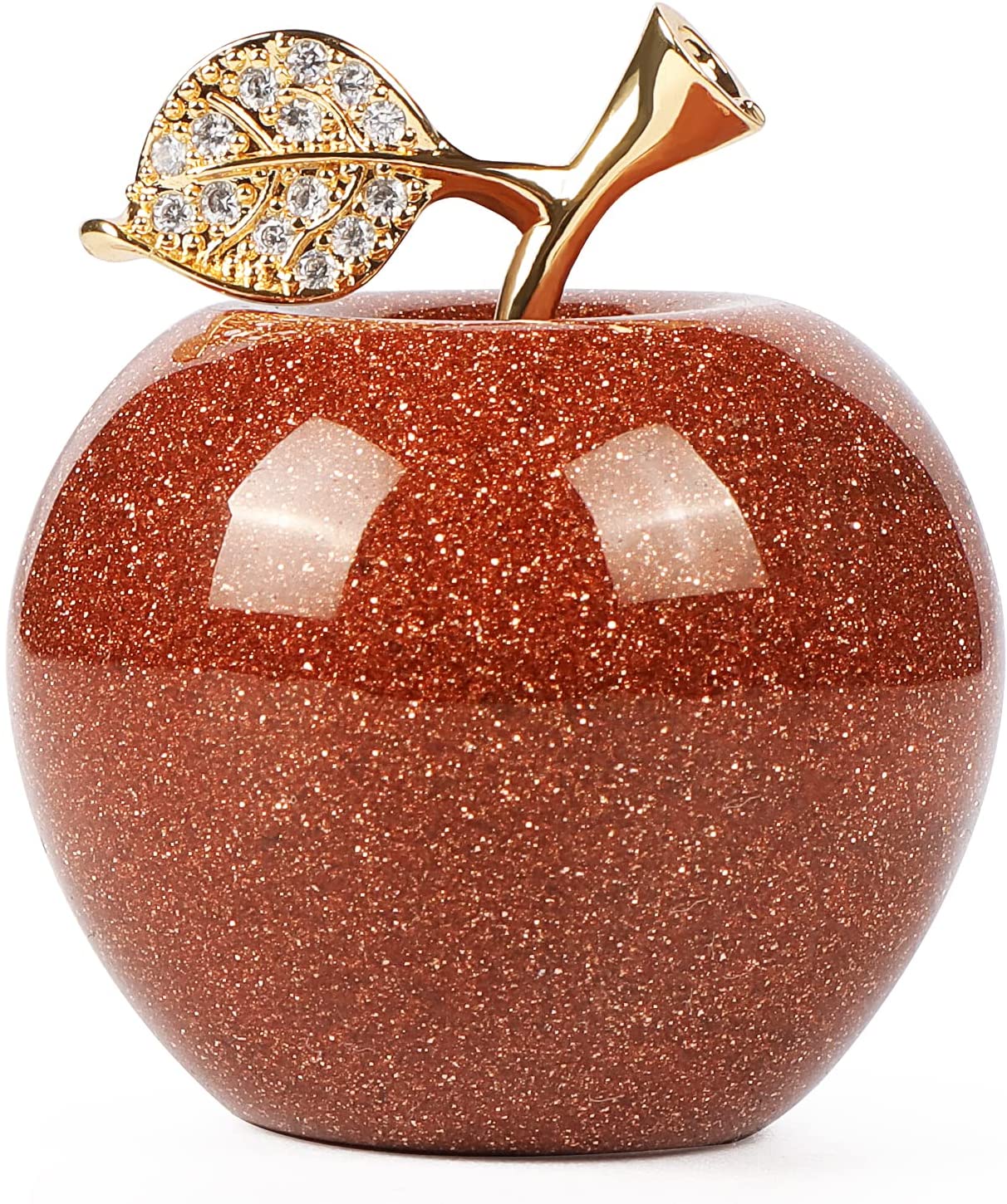 Artistone 1.5" Gold Leaf Gold Sandstone Crystal Apple, Crystal Stone Collection SmqartCrystal