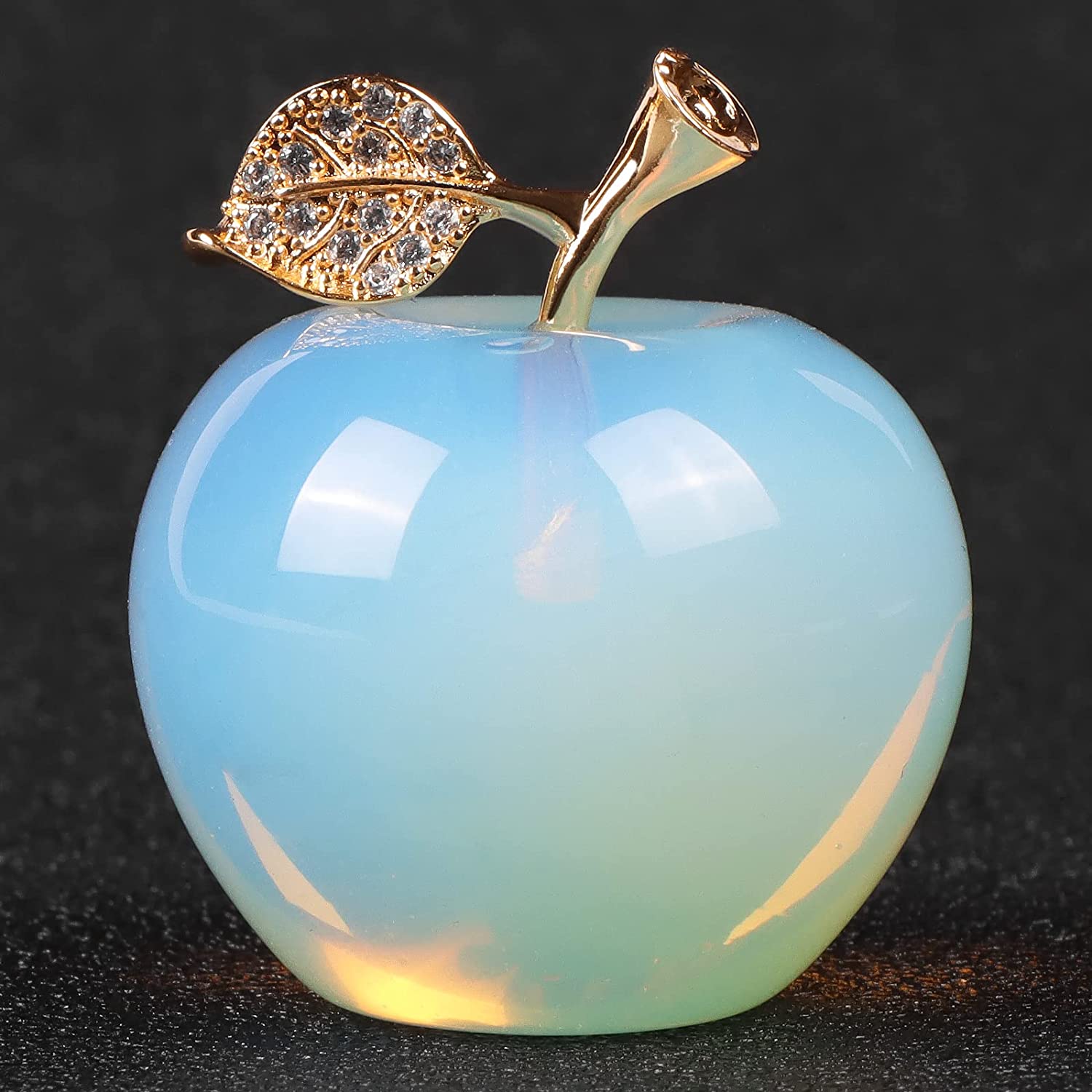 Artistone 1.5" Gold Leaf Opalite stone Crystal Apple, Crystal Stone Collection SmqartCrystal