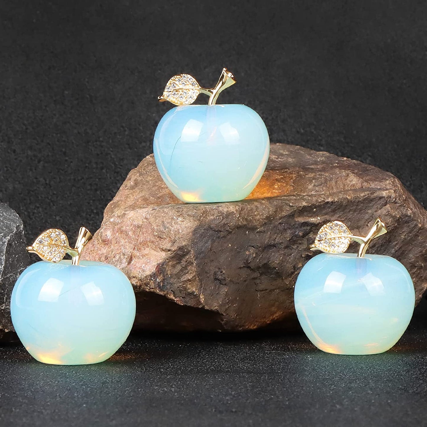 Artistone 1.5" Gold Leaf Opalite stone Crystal Apple, Crystal Stone Collection SmqartCrystal