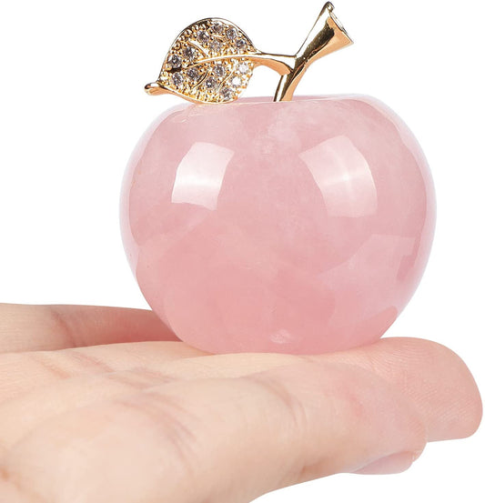 Artistone 1.5" Gold Leaf Rose Quartz Crystal Apple, Crystal Stone Collection SmqartCrystal